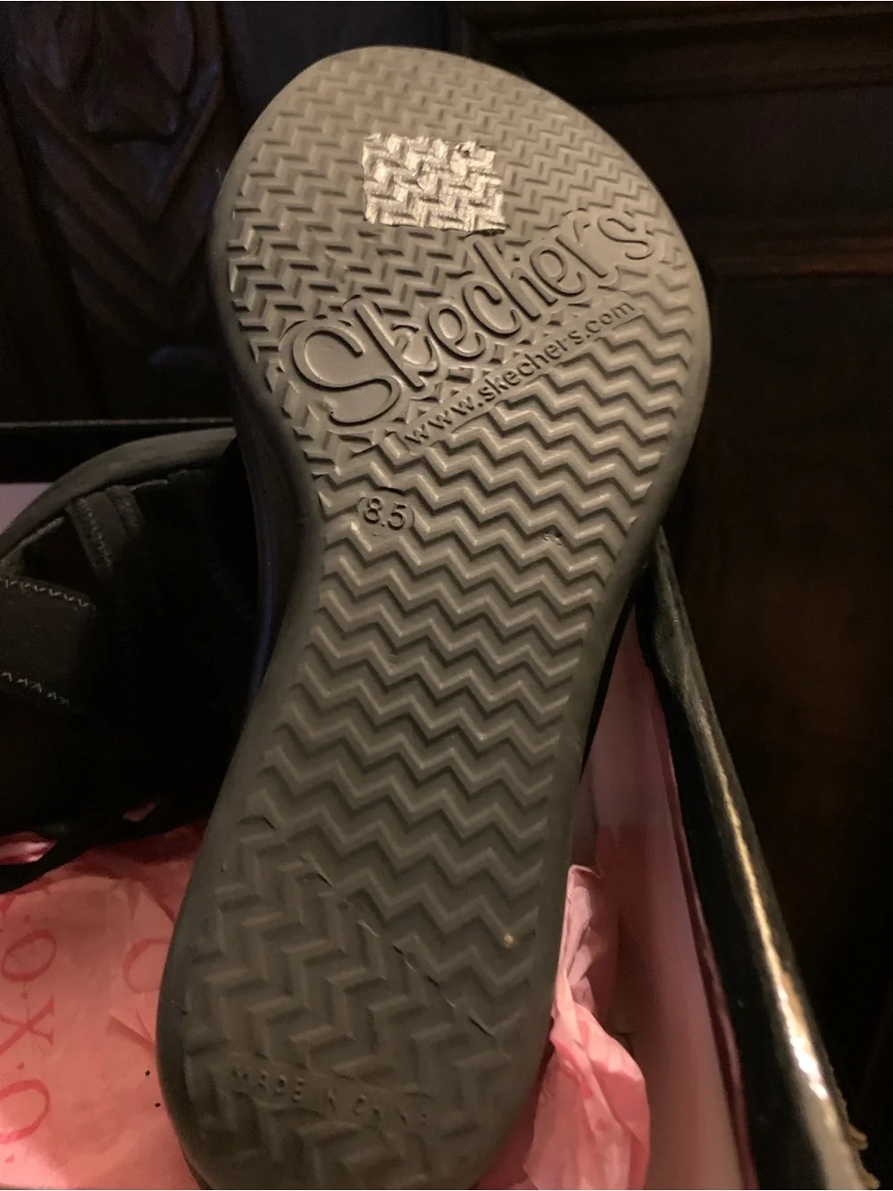 Skechers Black Slip-On Wedge Sandal with Crisscross Straps